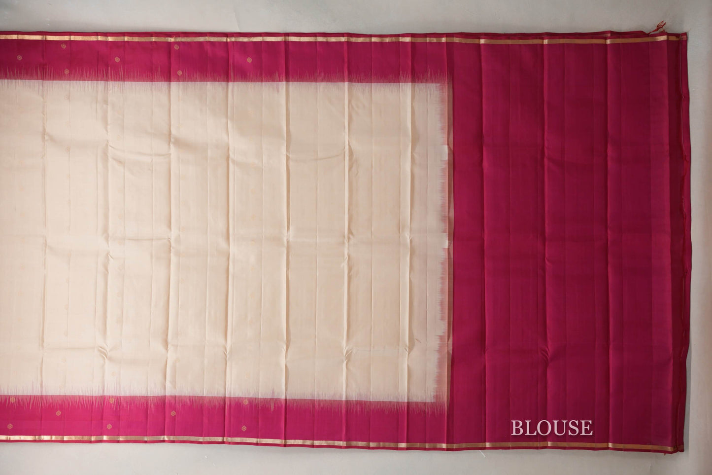Cream Beige with Rani Pink Borders Light Weight Kanchipuram Silk Saree by Shreenivas Silks PSSR0110021