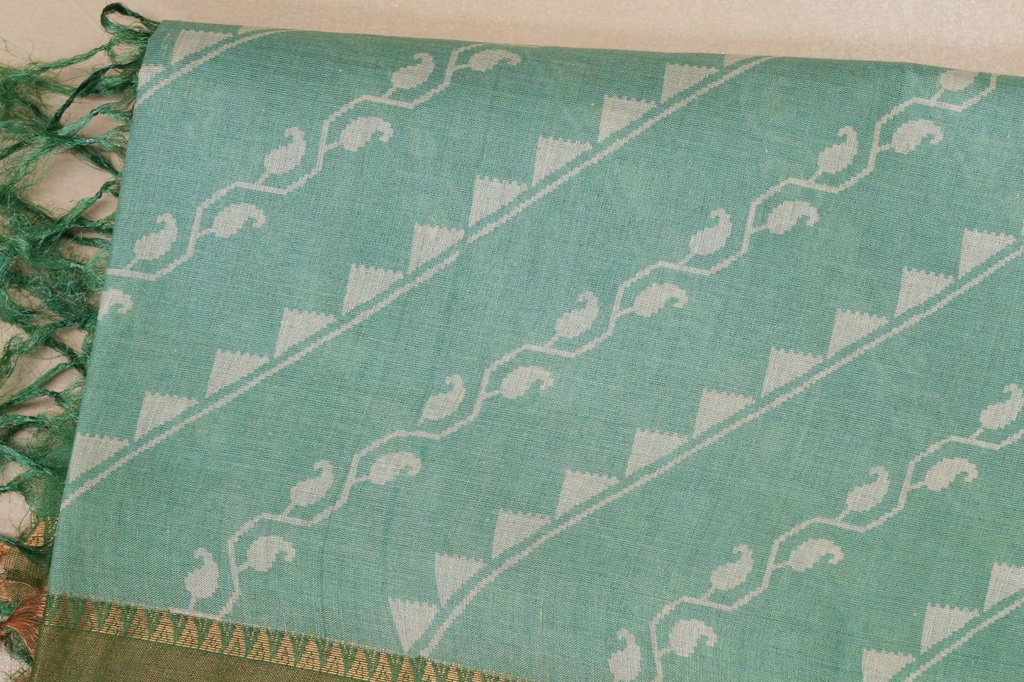 Light green with leaf green borders Bhagalpur Tussar silk saree by Shreenivas silks PSSR018837 - Parisera
