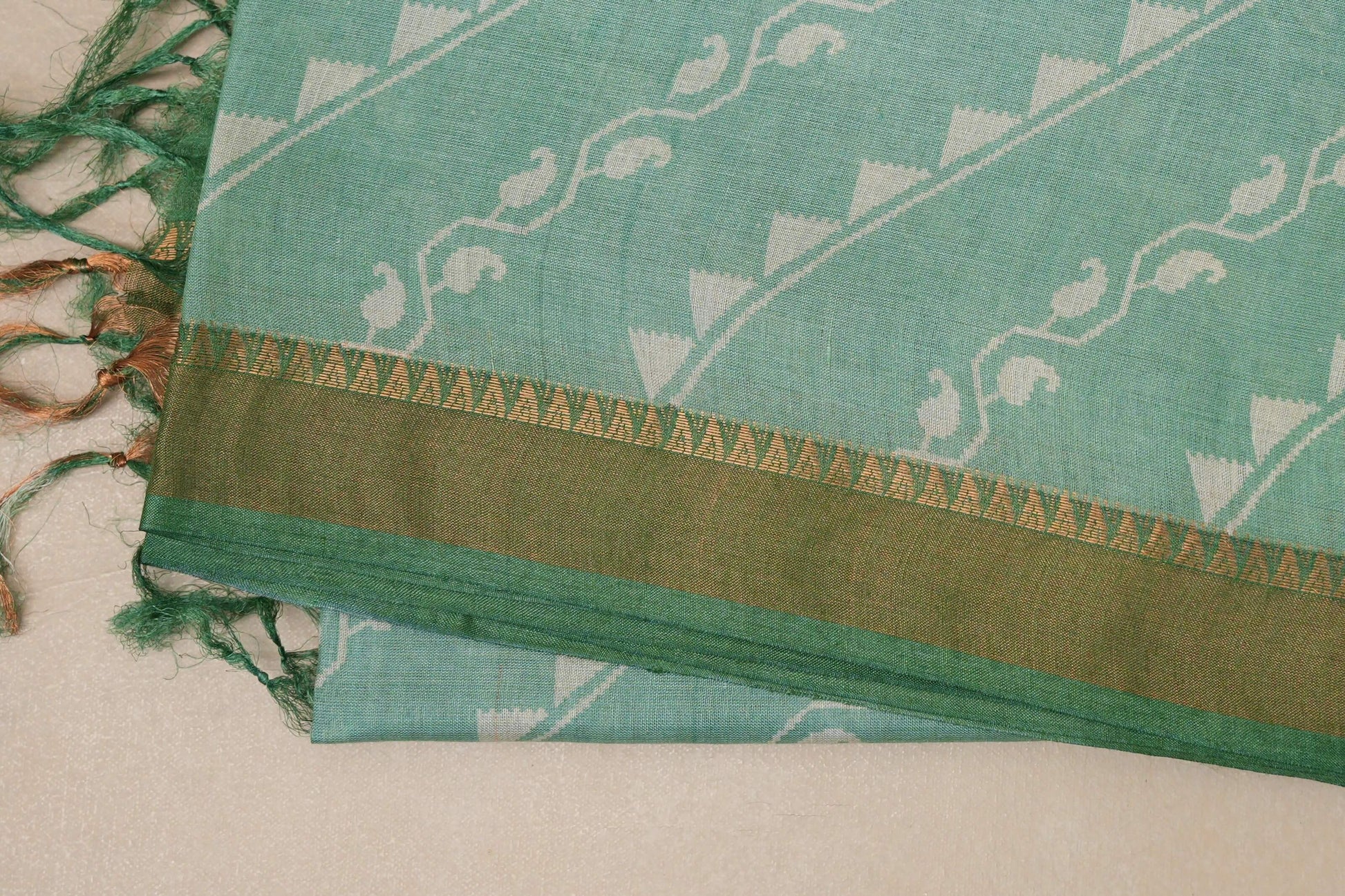 Light green with leaf green borders Bhagalpur Tussar silk saree by Shreenivas silks PSSR018837 - Parisera
