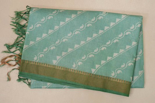 Light green with leaf green borders Tussar silk saree