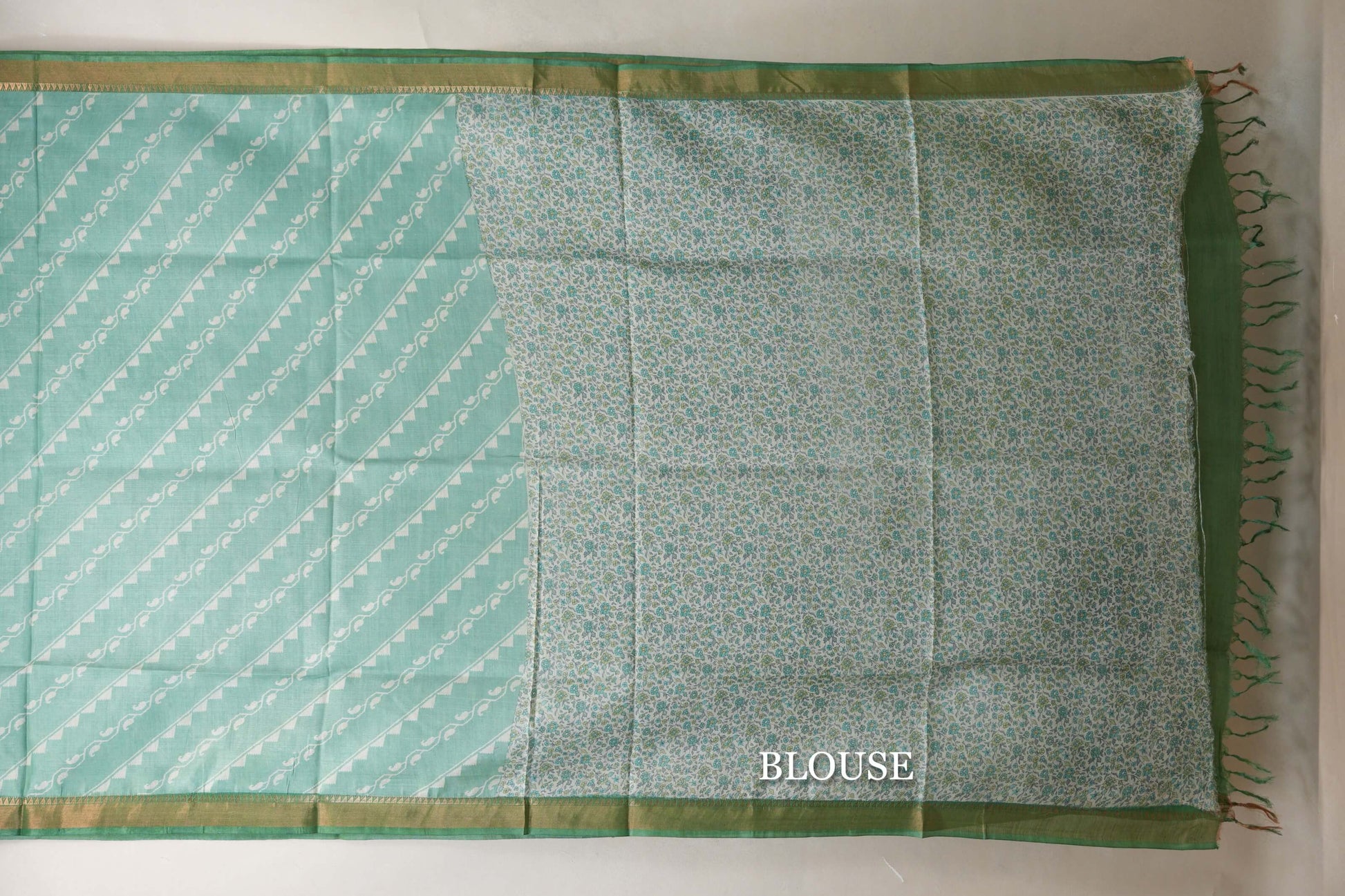 Light green with leaf green borders Tussar silk saree blouse