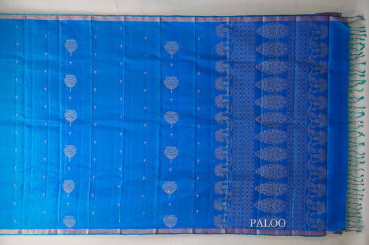 Peacock Blue Light Weight Kanchipuram Silk Saree paloo