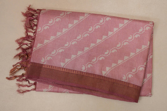 Flamingo Pink with amarnath pink borders Tussar silk saree 