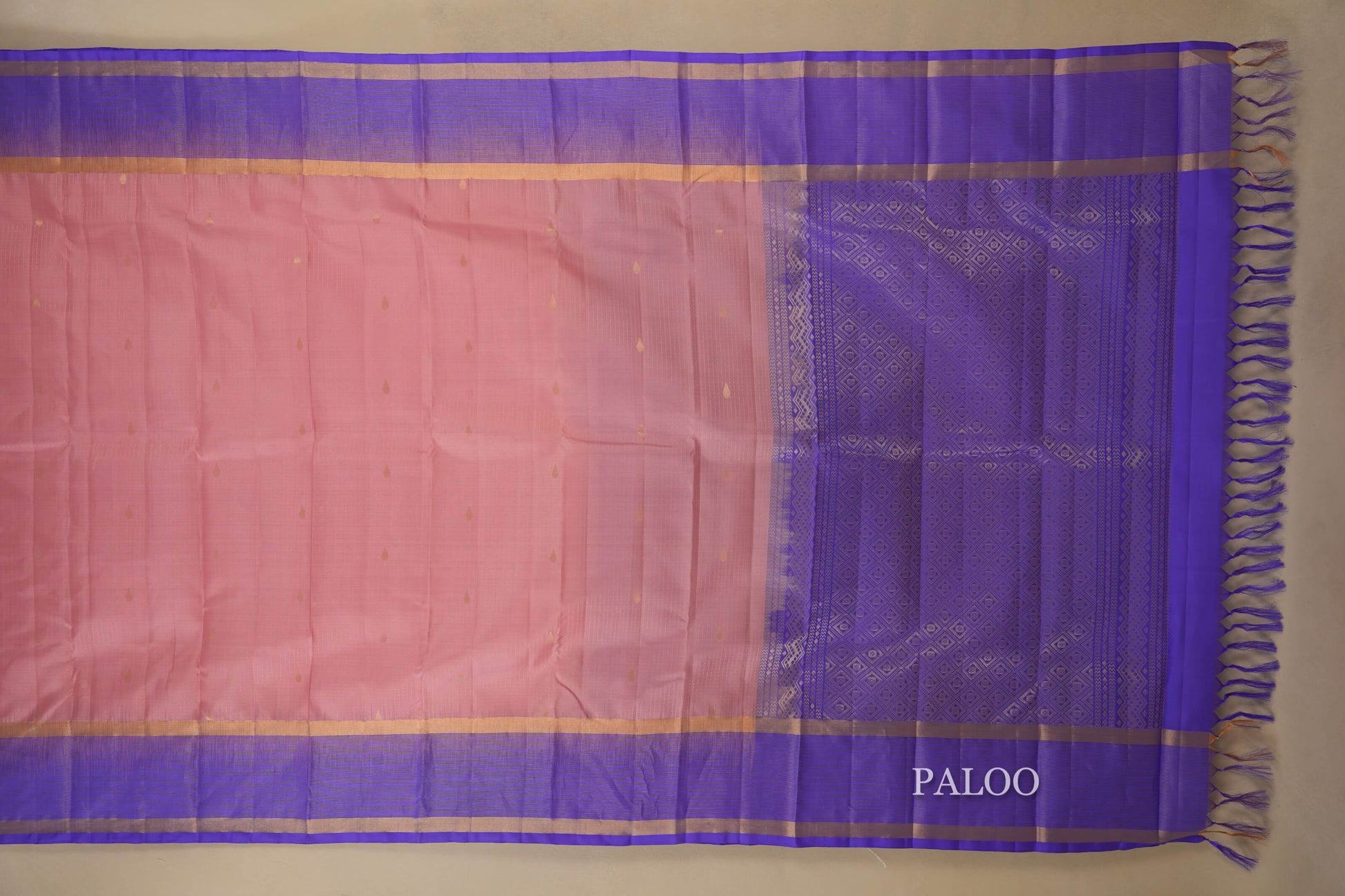 Baby Pink Light weight Kanjivaram Silk Saree paloo