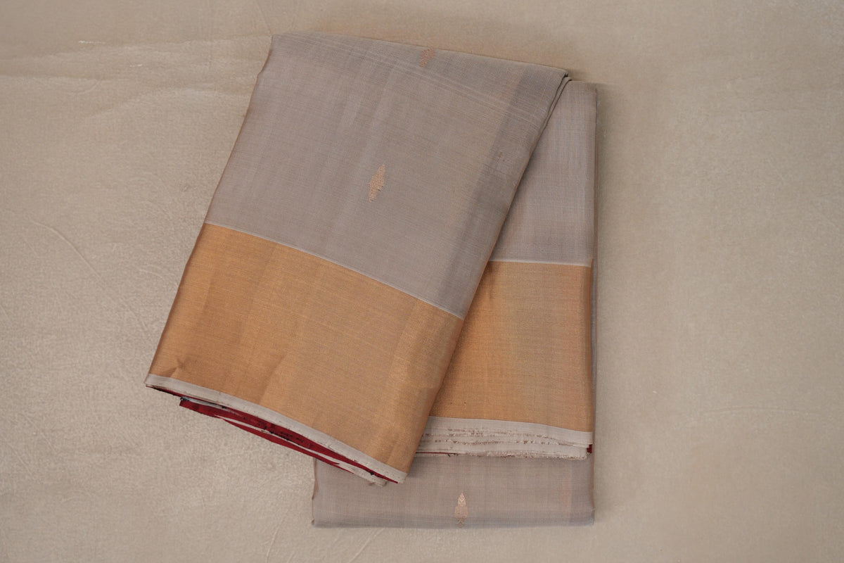 Dark Beige with Deep Maroon Borders Light Weight Kanchipuram Silk Saree by Shreenivas Silks PSSR0110023