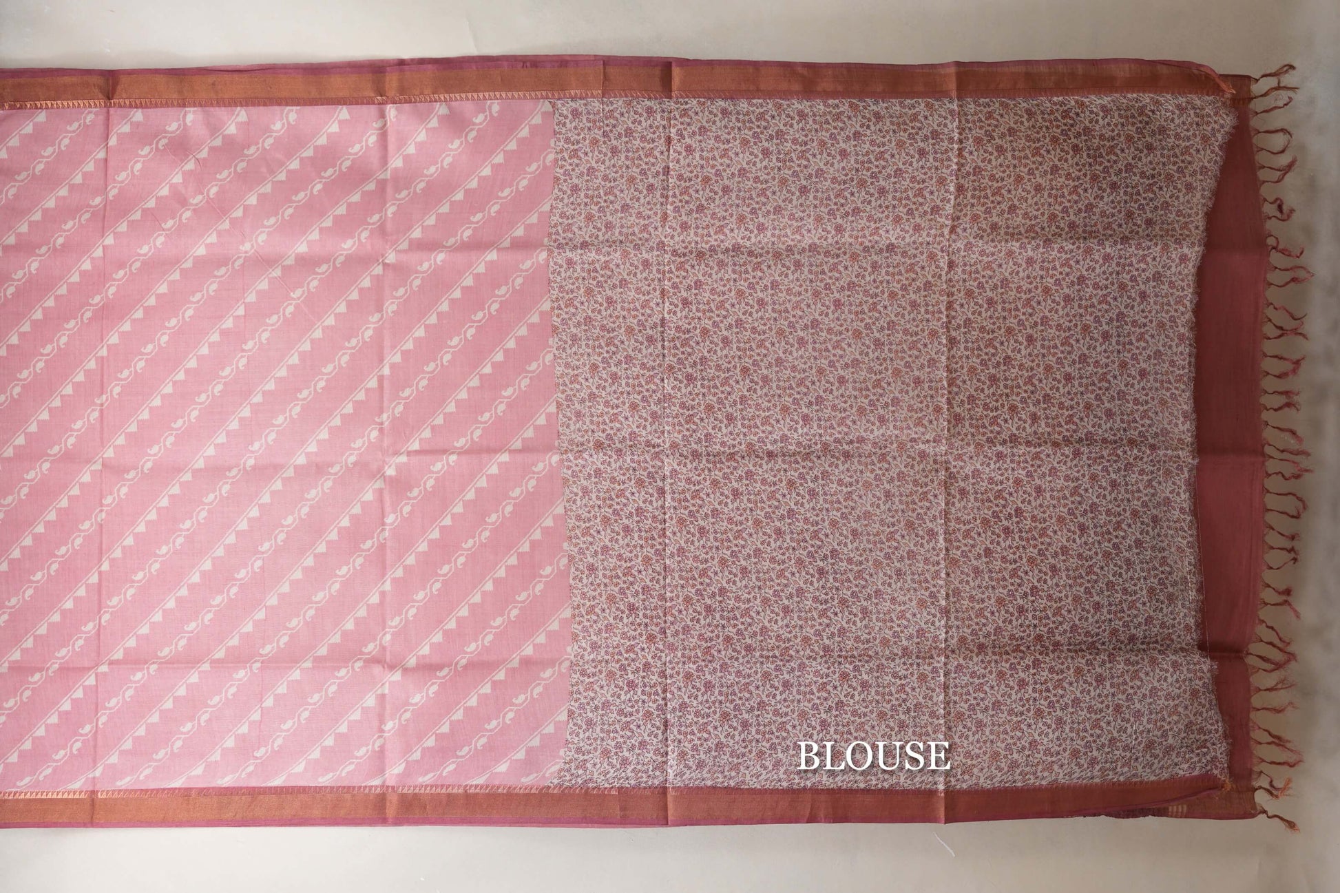 Flamingo Pink with amarnath pink borders Tussar silk saree  blouse