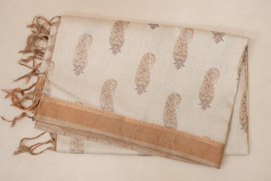 Cream with Antique Gold borders Bhagalpur Tussar silk saree by Shreenivas silks PSSR018839