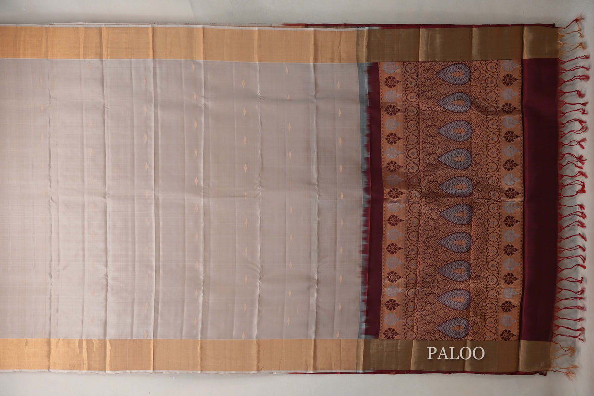 Dark Beige with Deep Maroon Borders Light Weight Kanchipuram Silk Saree by Shreenivas Silks PSSR0110023