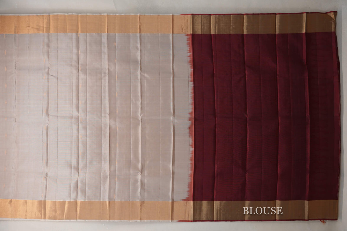 Dark Beige with Deep Maroon Borders Light Weight Kanchipuram Silk Saree by Shreenivas Silks PSSR0110023