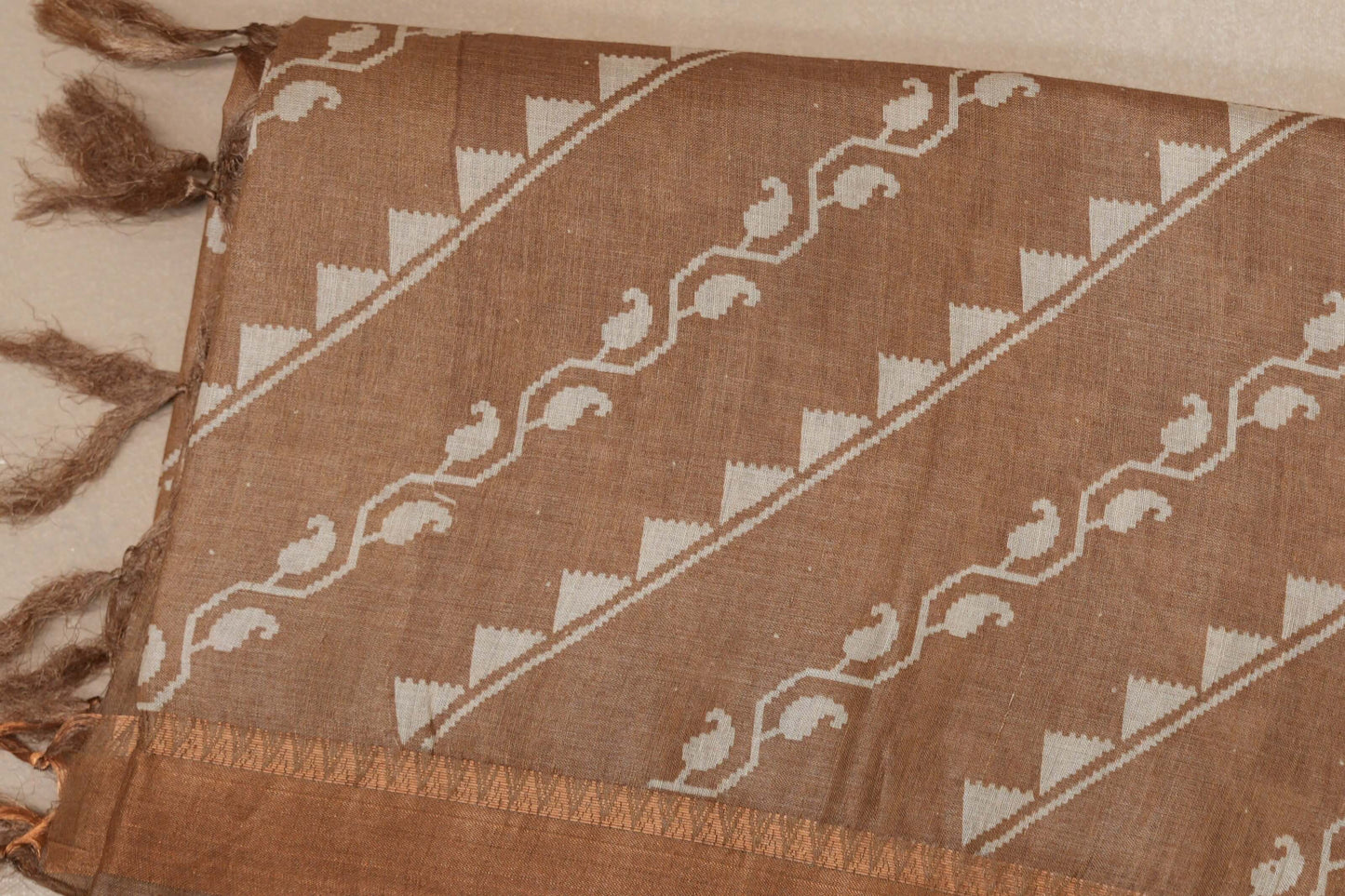 Sand brown with Antique Gold borders Bhagalpur Tussar silk saree by Shreenivas silks PSSR018840 - Parisera