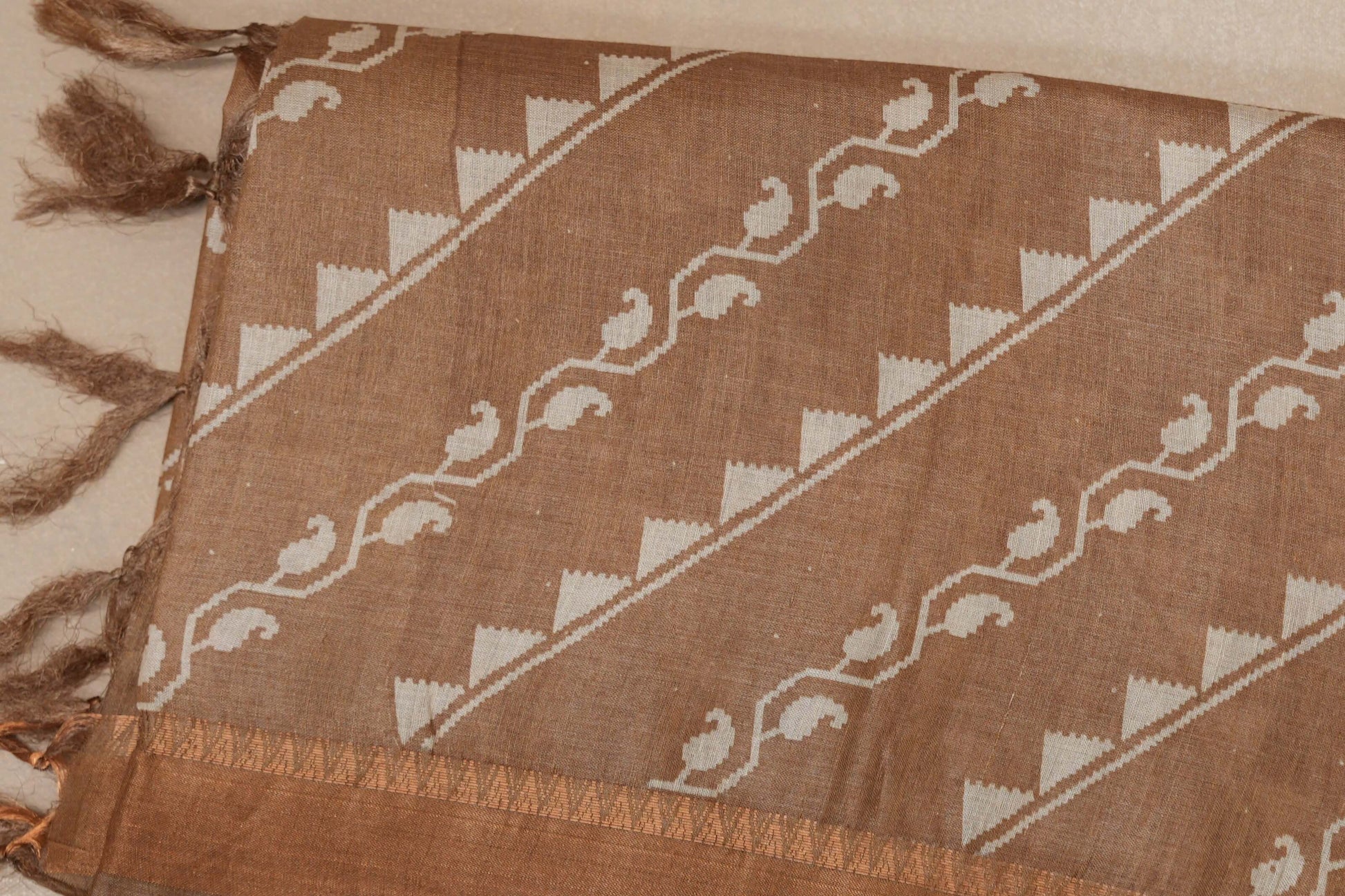 Sand brown with Antique Gold borders Bhagalpur Tussar silk saree by Shreenivas silks PSSR018840 - Parisera