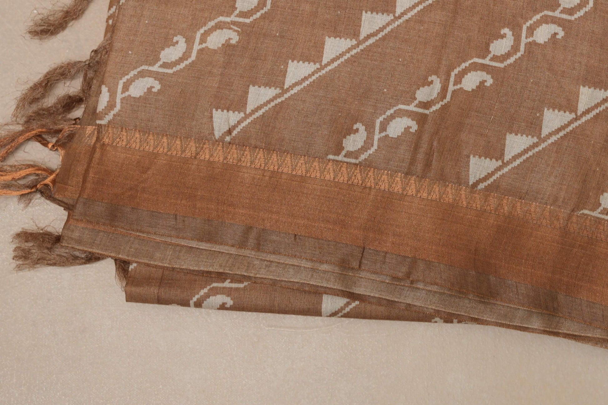 Sand brown with Antique Gold borders Bhagalpur Tussar silk saree by Shreenivas silks PSSR018840 - Parisera