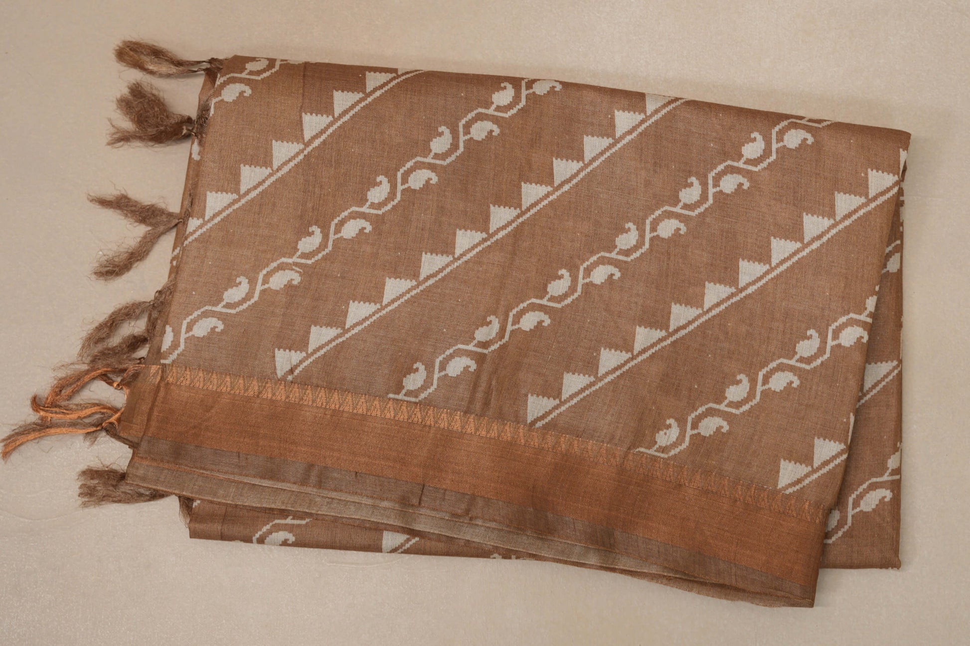 Sand brown with Antique Gold borders Bhagalpur Tussar silk saree by Shreenivas silks PSSR018840 - Parisera