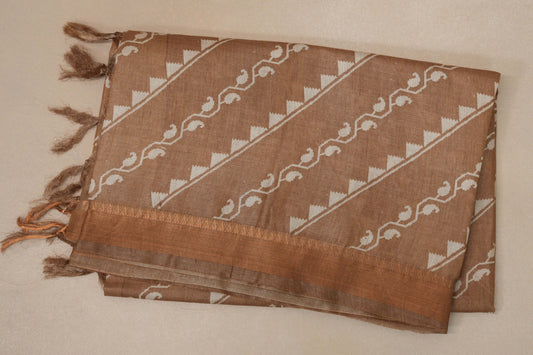 Sand brown with Antique Gold borders Bhagalpur Tussar silk saree by Shreenivas silks PSSR018840