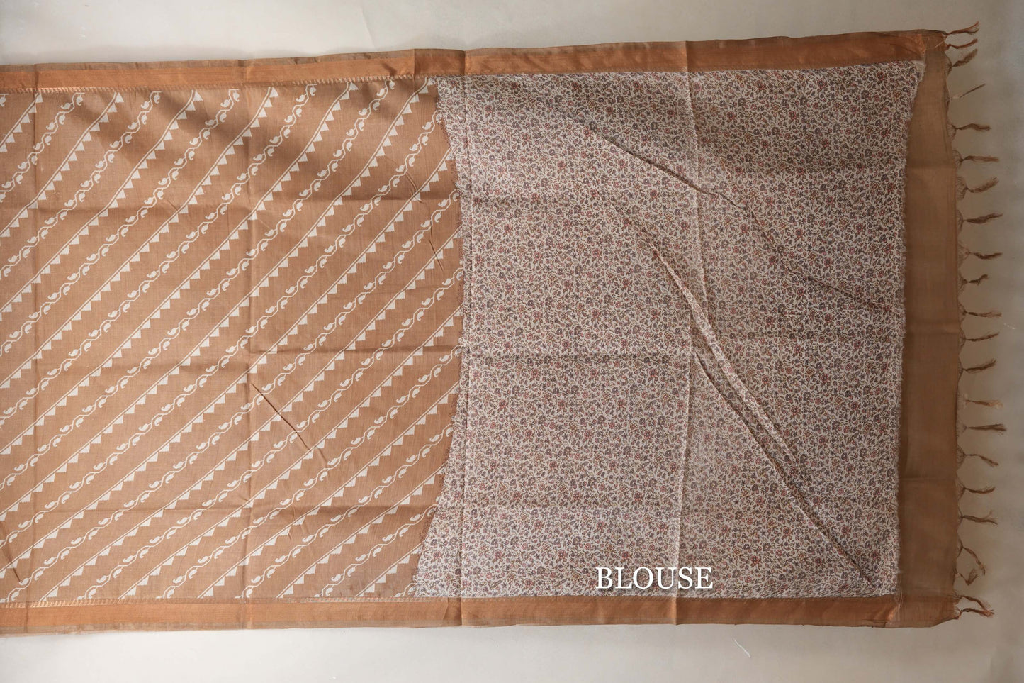 Sand brown with Antique Gold borders Bhagalpur Tussar silk saree by Shreenivas silks PSSR018840 - Parisera