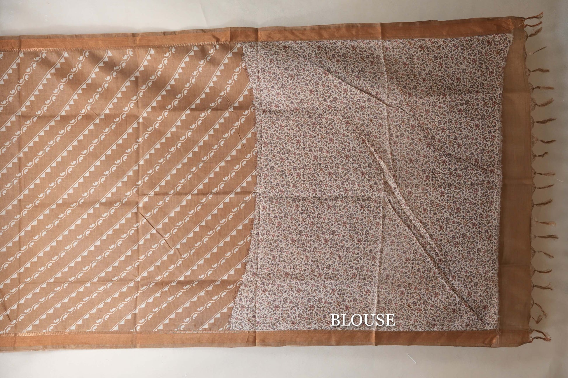 Sand brown with Antique Gold borders Bhagalpur Tussar silk saree by Shreenivas silks PSSR018840 - Parisera
