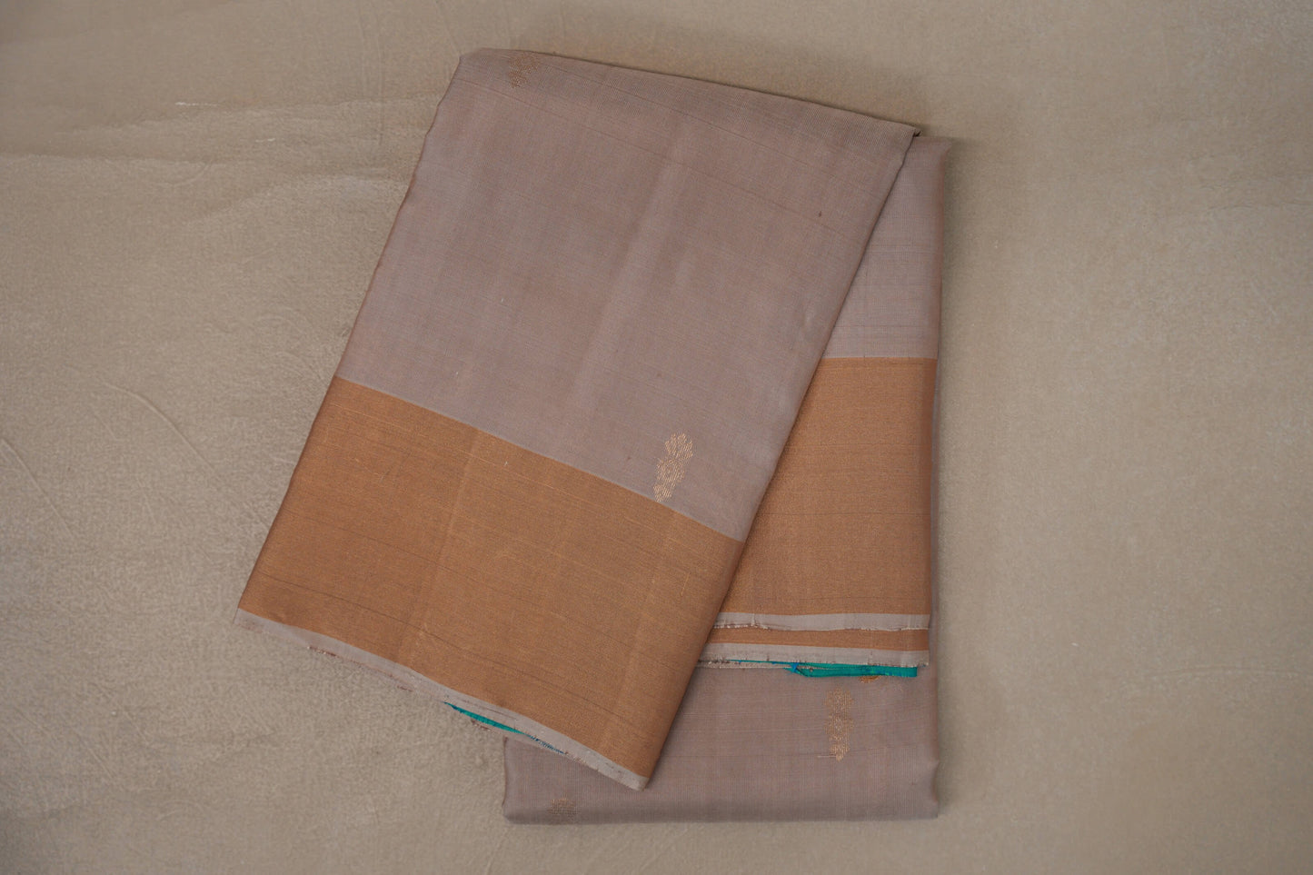 Dark Beige with Aqua Green Borders Light Weight Kanchipuram Silk Saree by Shreenivas Silks PSSR0110025