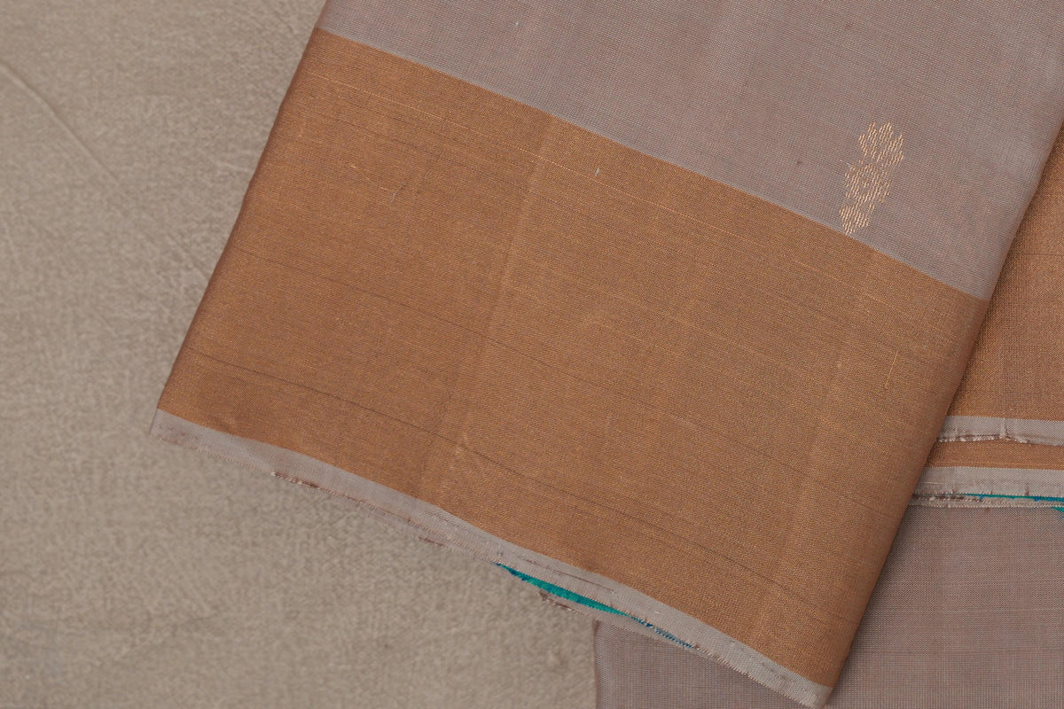 Dark Beige with Aqua Green Borders Light Weight Kanchipuram Silk Saree by Shreenivas Silks PSSR0110025