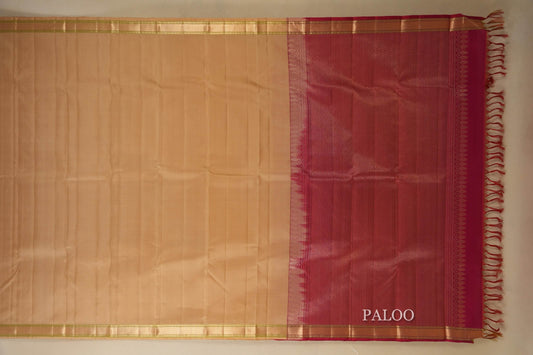 Beige Light Weight Kanjivaram Silk Saree paloo
