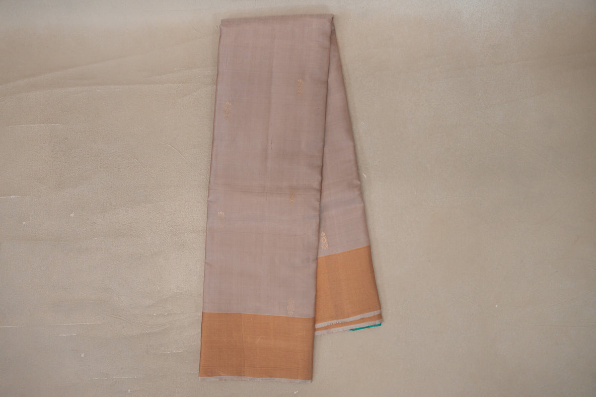 Dark Beige with Aqua Green Borders Light Weight Kanchipuram Silk Saree by Shreenivas Silks PSSR0110025