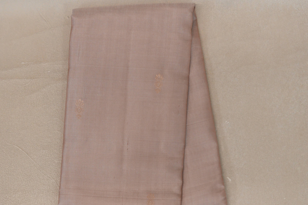 Dark Beige with Aqua Green Borders Light Weight Kanchipuram Silk Saree by Shreenivas Silks PSSR0110025