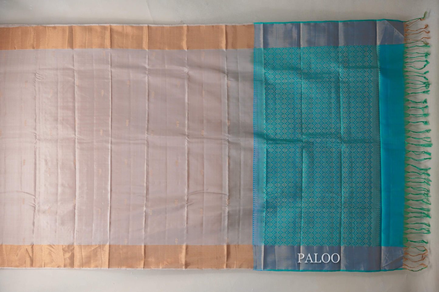 Dark Beige with Aqua Green Borders Light Weight Kanchipuram Silk Saree by Shreenivas Silks PSSR0110025