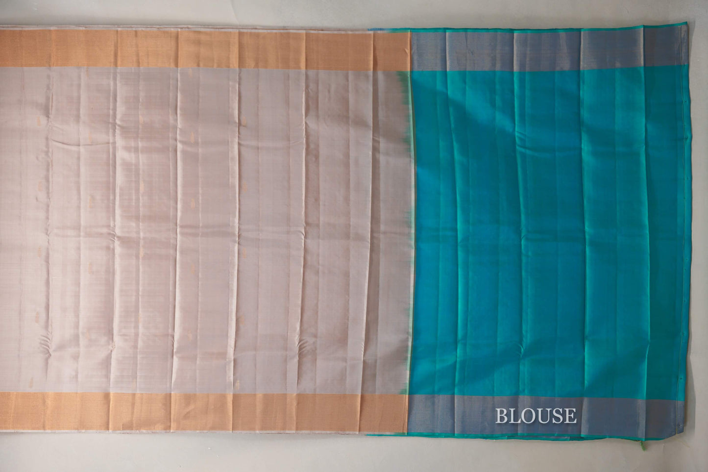 Dark Beige with Aqua Green Borders Light Weight Kanchipuram Silk Saree by Shreenivas Silks PSSR0110025
