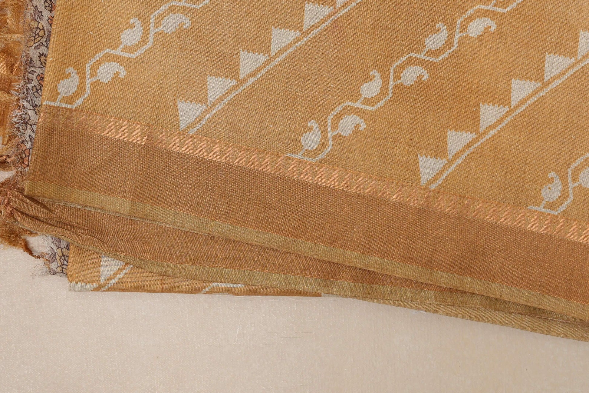 Mustard yellow with Metallic gold borders Bhagalpur Tussar silk saree by Shreenivas silks PSSR018843 - Parisera