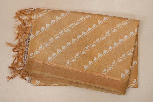 Mustard yellow with Metallic gold borders Tussar silk saree