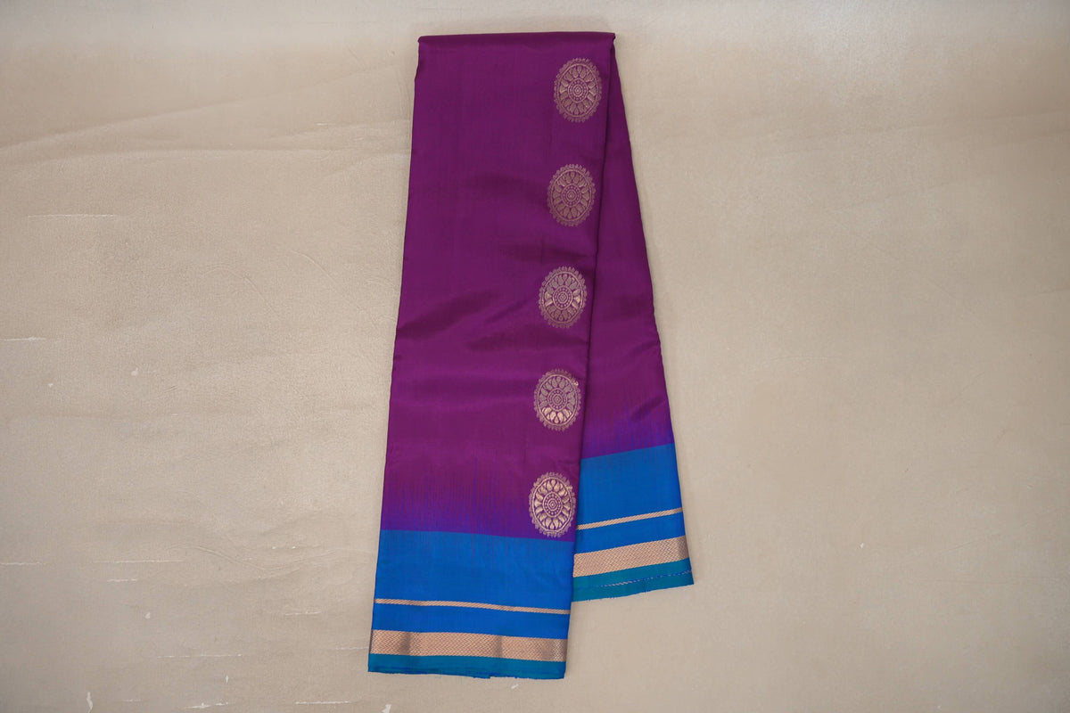 Deep Magenta with Peacock Blue Borders Light Weight Kanchipuram Silk Saree by Shreenivas Silks PSSR0110026