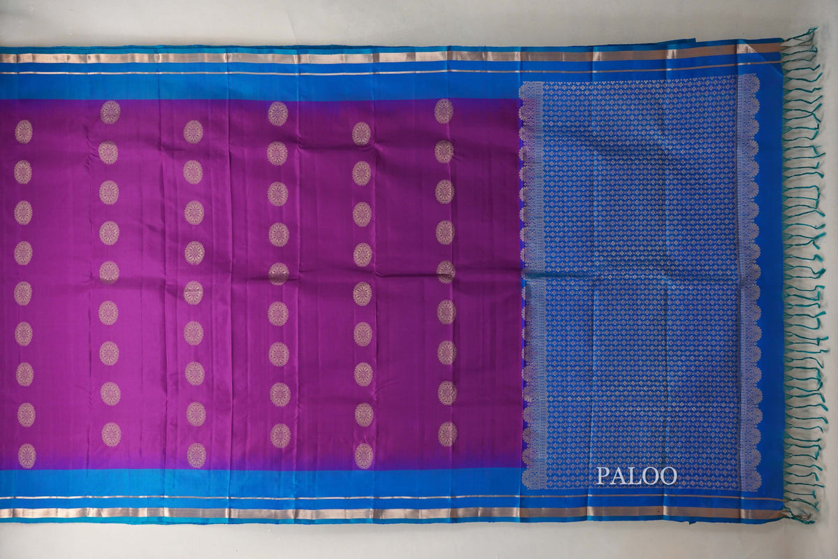 Deep Magenta with Peacock Blue Borders Light Weight Kanchipuram Silk Saree by Shreenivas Silks PSSR0110026