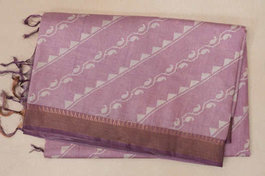 Pastel lavender with Deep Violet borders Bhagalpur Tussar silk saree by Shreenivas silks PSSR018844