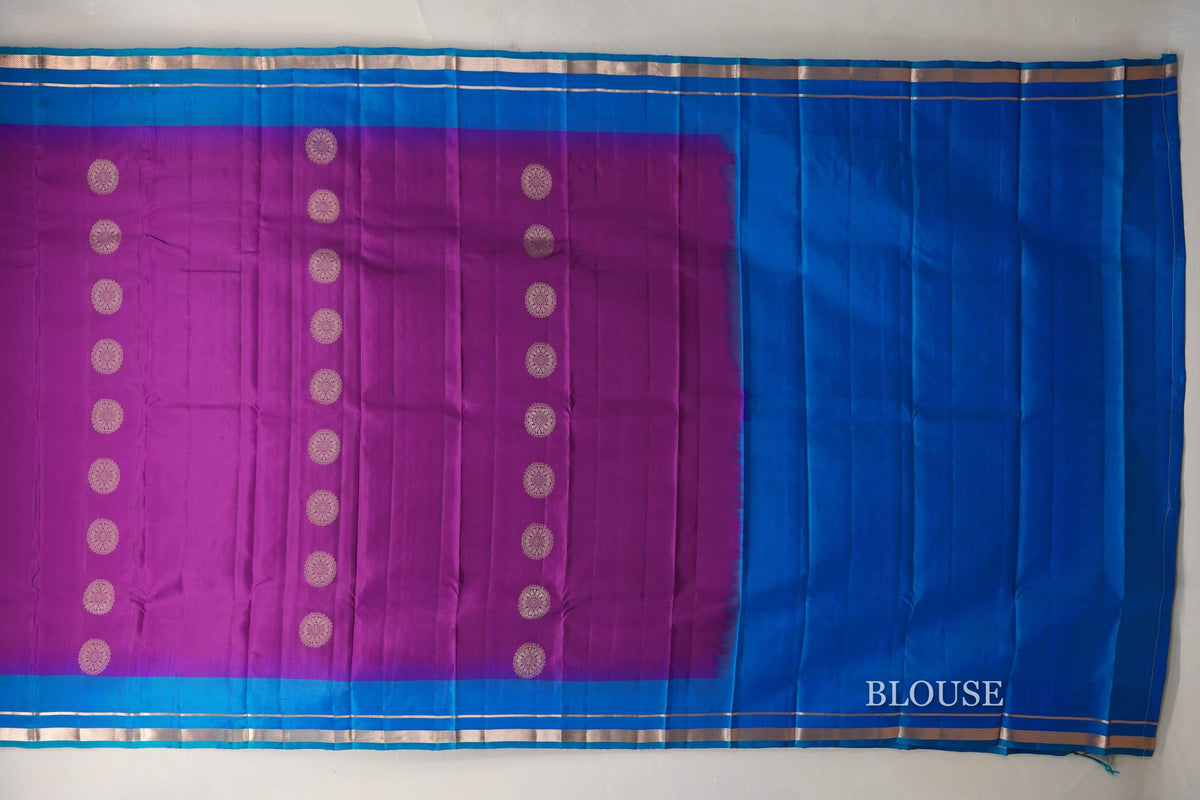 Deep Magenta with Peacock Blue Borders Light Weight Kanchipuram Silk Saree by Shreenivas Silks PSSR0110026