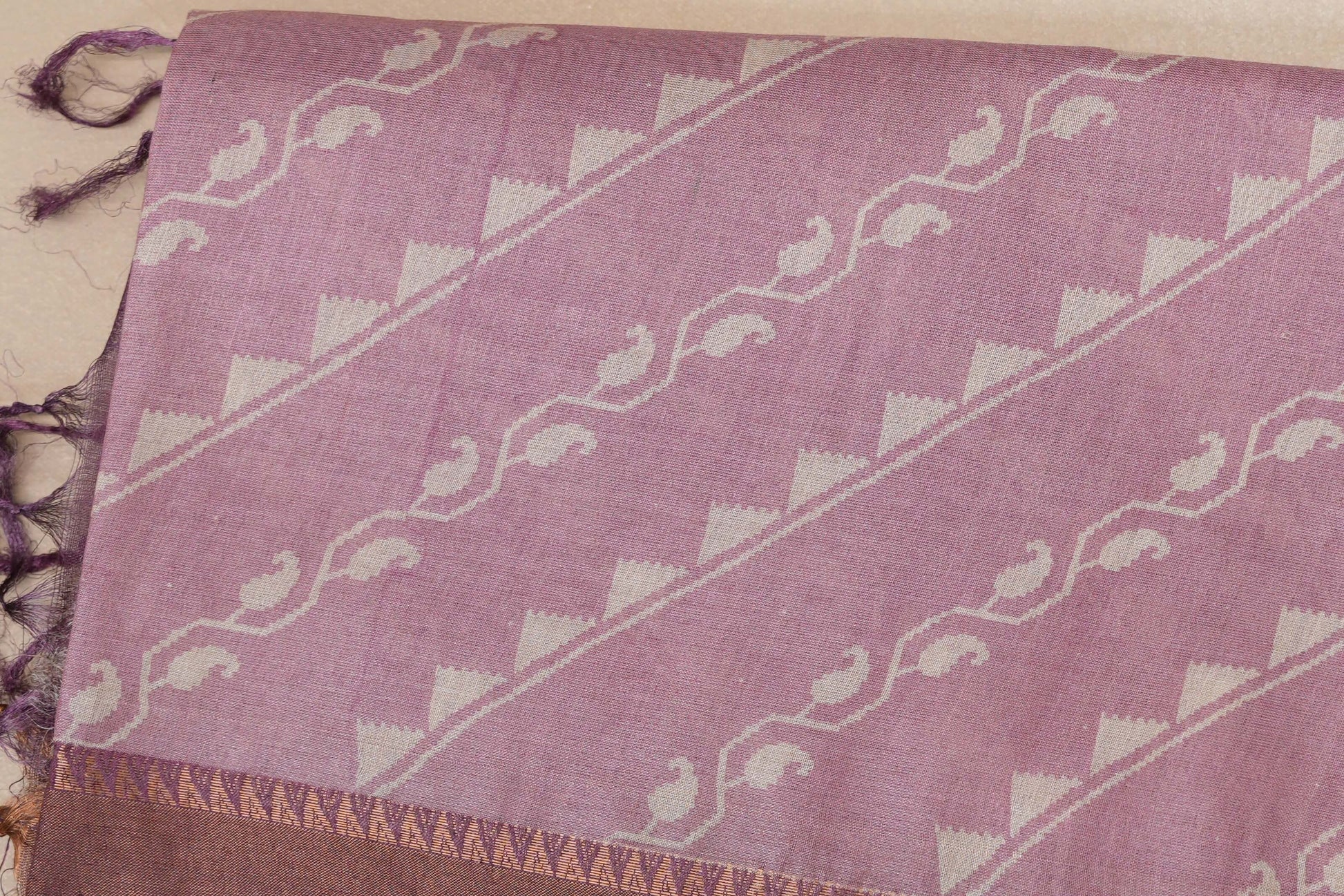 Pastel lavender with Deep Violet borders Bhagalpur Tussar silk saree by Shreenivas silks PSSR018844 - Parisera