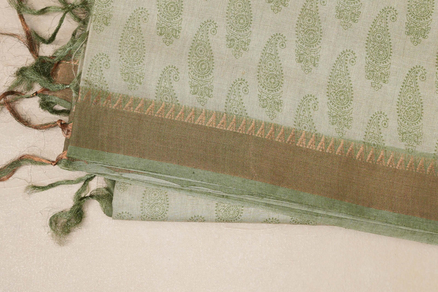 Pastel Sage Green with Sage Green borders Bhagalpur Tussar silk saree by Shreenivas silks PSSR018845 - Parisera