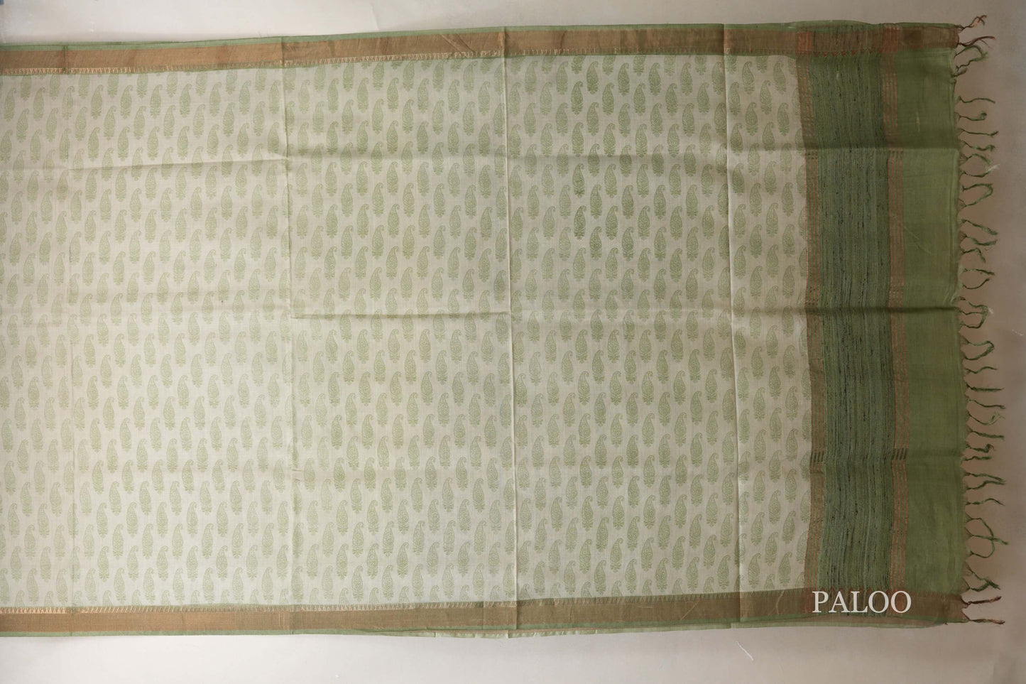 Pastel Sage Green with Sage Green borders Tussar silk saree  paloo