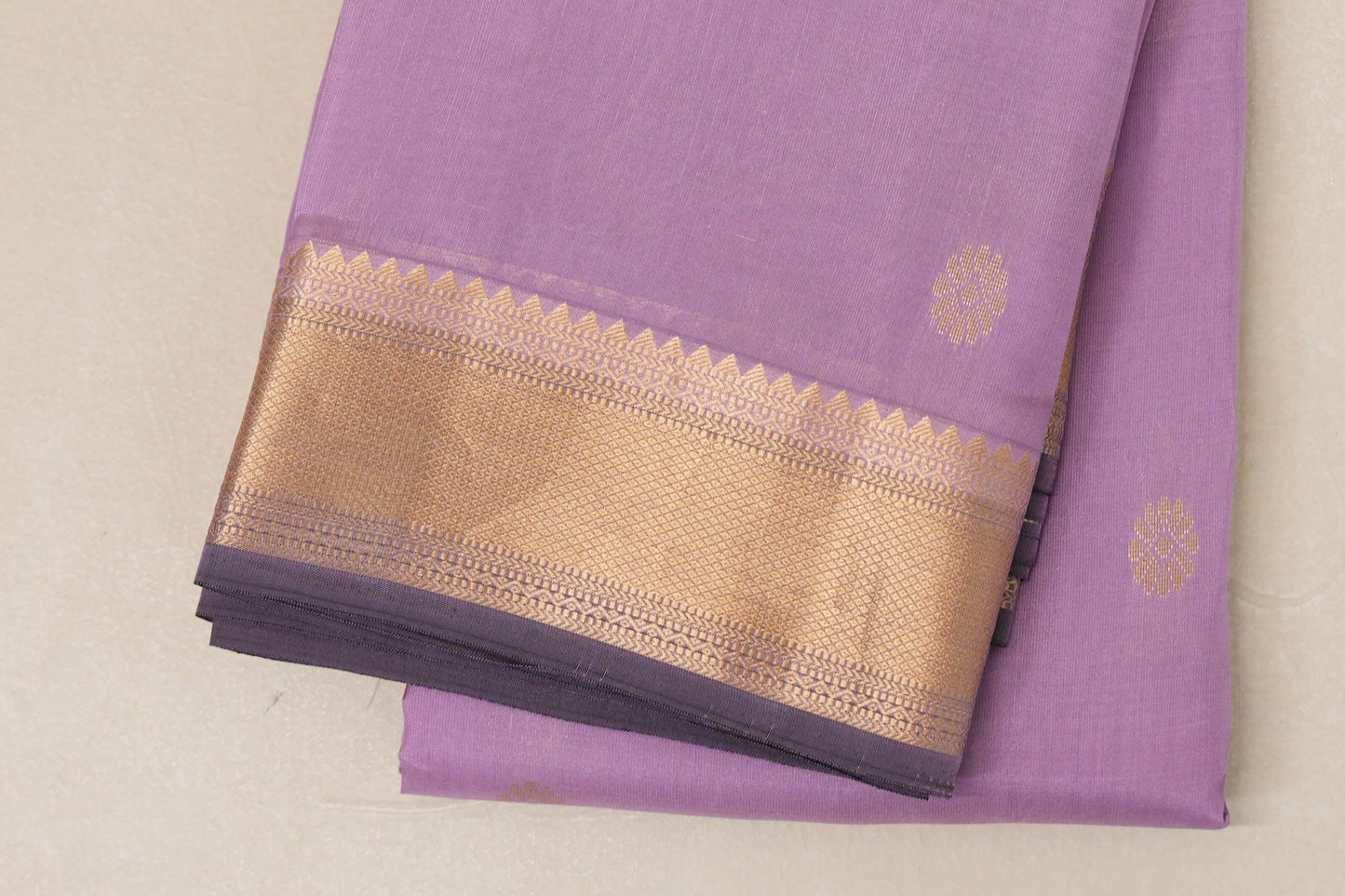 Pastel lavender Light Weight Kanjivaram Silk Saree by Shreenivas Silks border