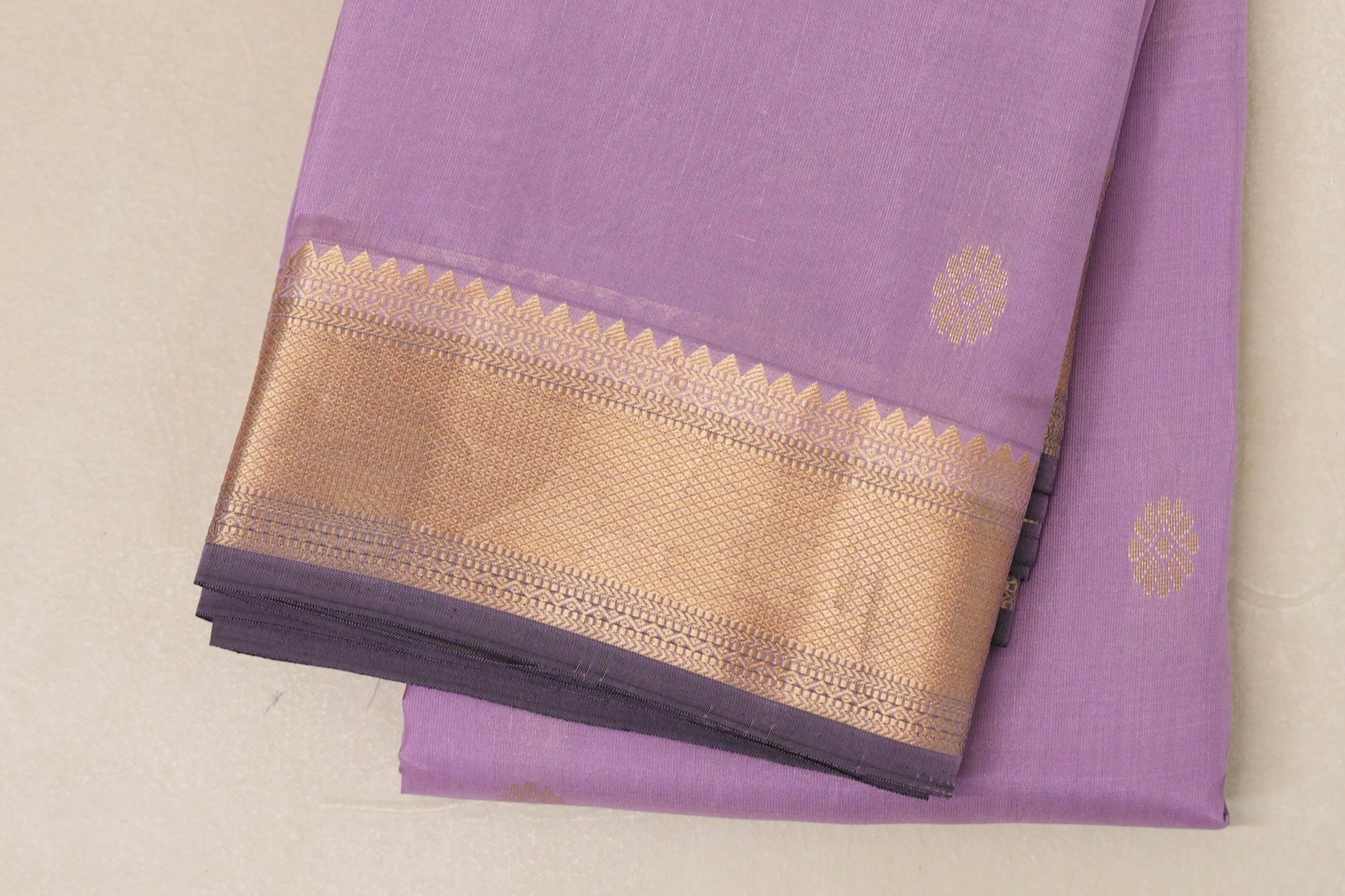 Pastel lavender Light Weight Kanjivaram Silk Saree by Shreenivas Silks border