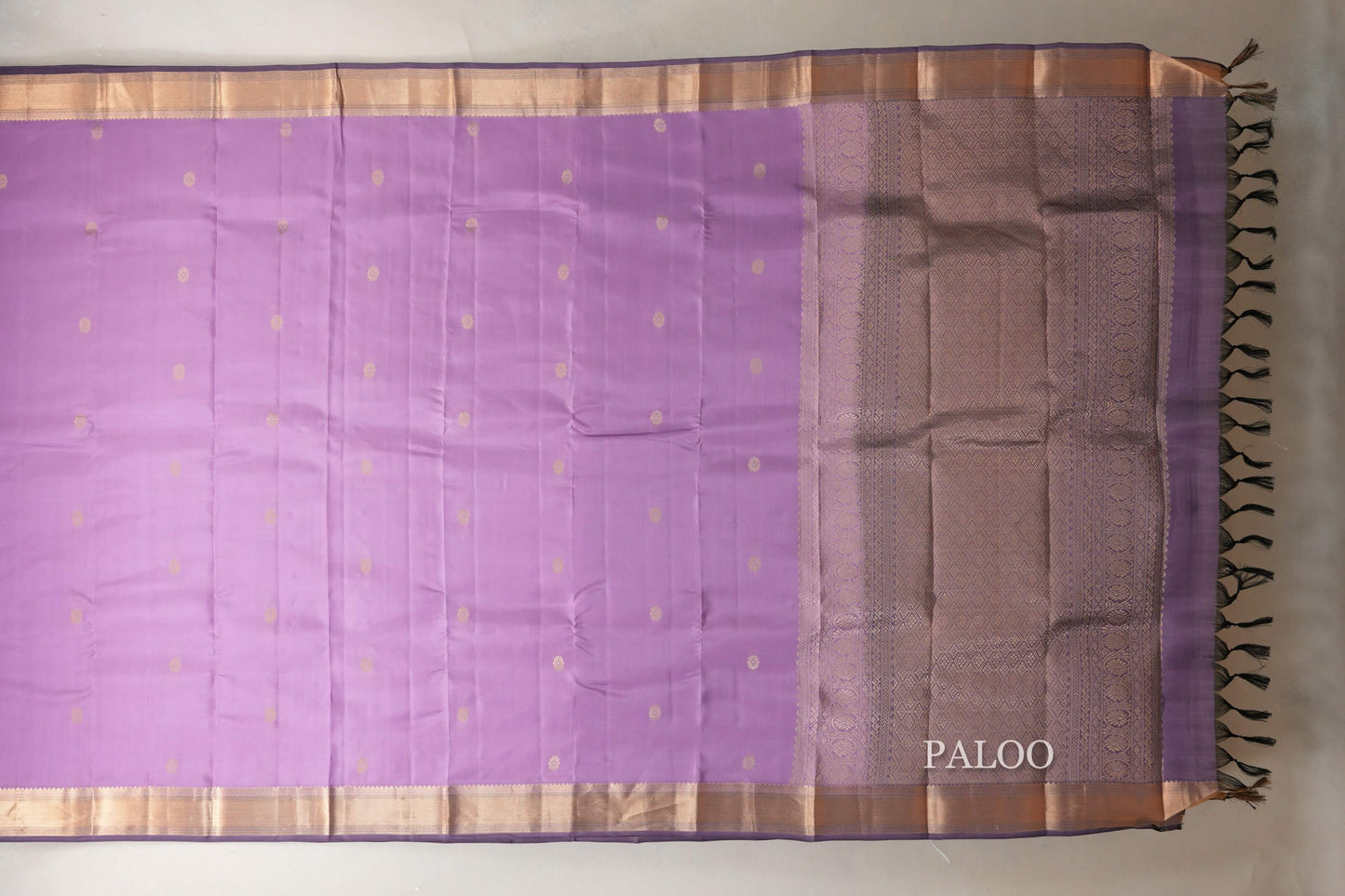 Pastel lavender Light Weight Kanjivaram Silk Saree by Shreenivas Silks paloo