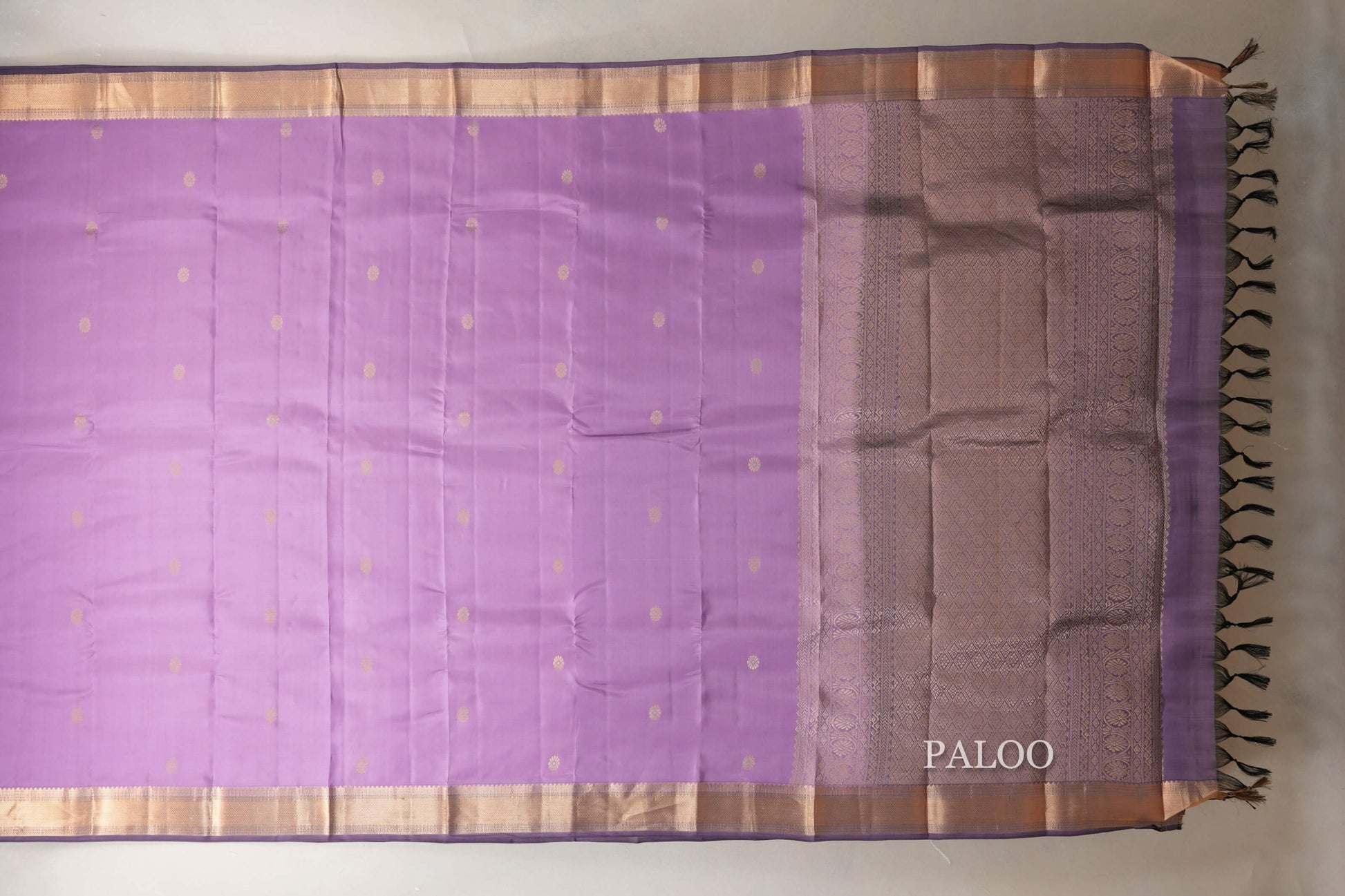 Pastel lavender Light Weight Kanjivaram Silk Saree by Shreenivas Silks paloo