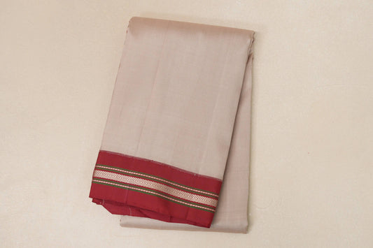 Dark beige with Deep Red borders Light Weight Kanjivaram Silk Saree 