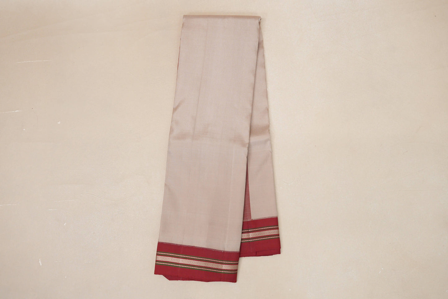 Dark beige with Deep Red borders Light Weight Kanjivaram Silk Saree by Shreenivas Silks PSSR018849 - Parisera