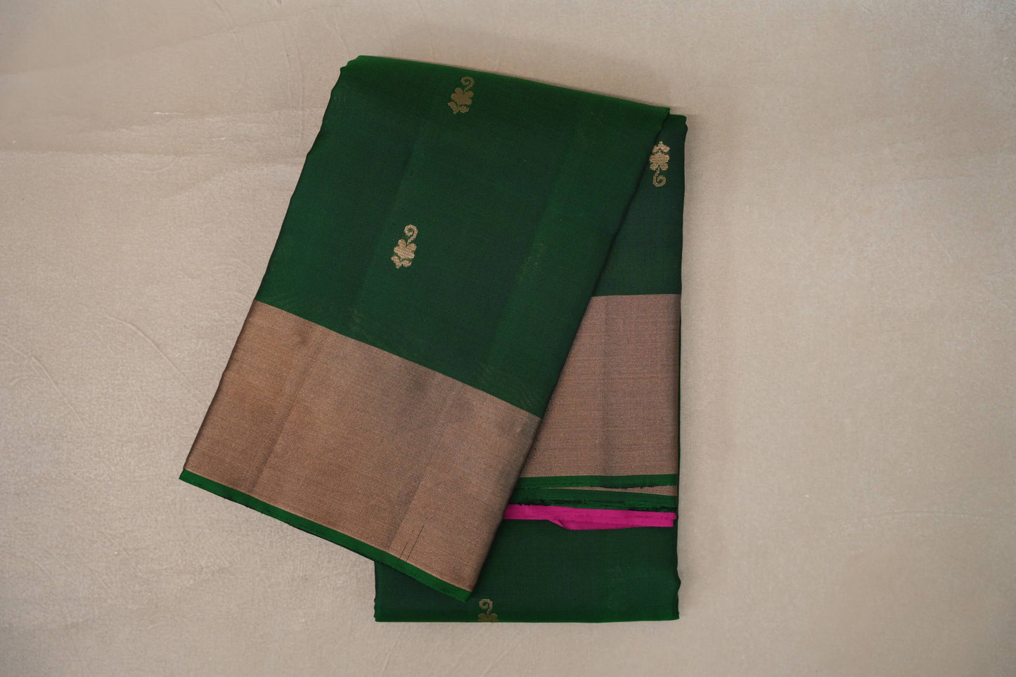 Bottle Green with Bright Magenta Pink Borders Light Weight Kanchipuram Silk Saree by Shreenivas Silks PSSR0110031