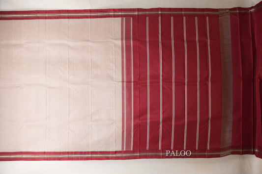 Dark beige with Deep Red borders Light Weight Kanjivaram Silk Saree  paloo