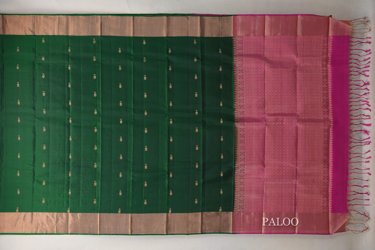 Bottle Green with Bright Magenta Pink Borders Light Weight Kanchipuram Silk Saree by Shreenivas Silks PSSR0110031