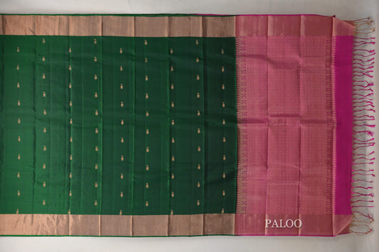 Bottle Green Light Weight Kanchipuram Silk Saree  paloo