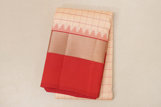 Sandal with Red borders Light Weight Kanjivaram Silk Saree