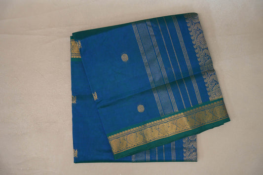 folded Peacock Blue Vegan Silk Cotton Saree 