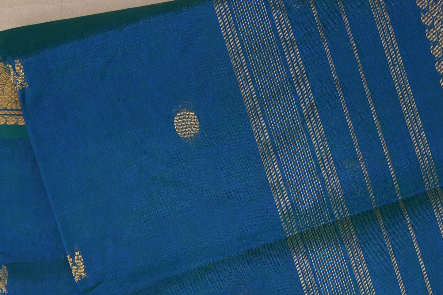 Peacock Blue Vegan Silk Cotton Saree by Shreenivas Silks PSSR0110032