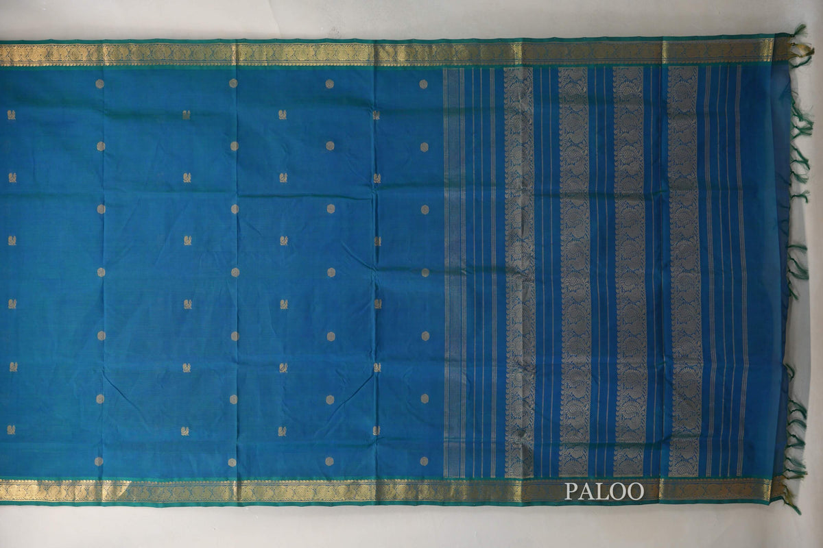 Peacock Blue Vegan Silk Cotton Saree by Shreenivas Silks PSSR0110032